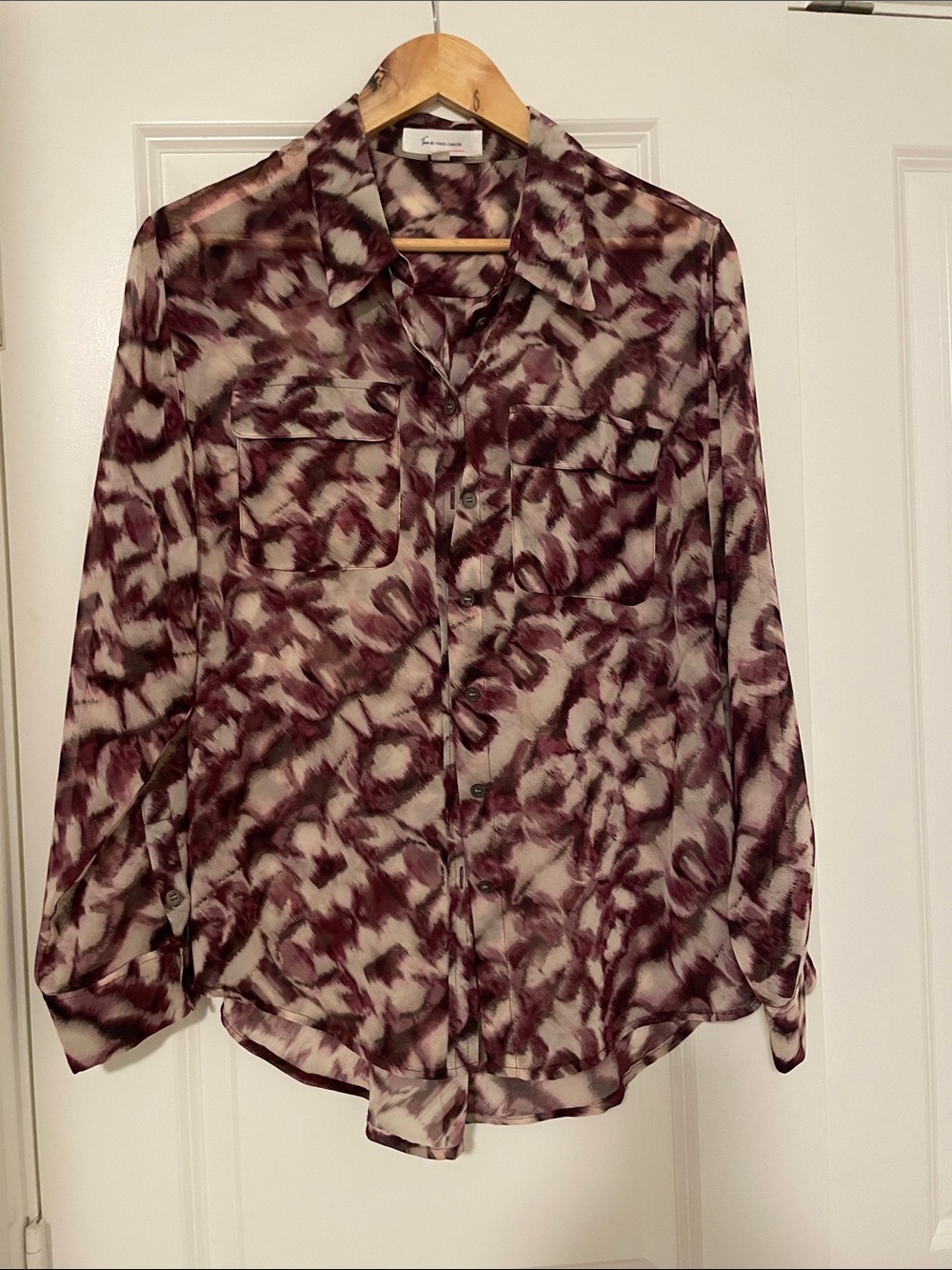 Vince Camuto Burgundy and Cream Abstract Print Blouse
